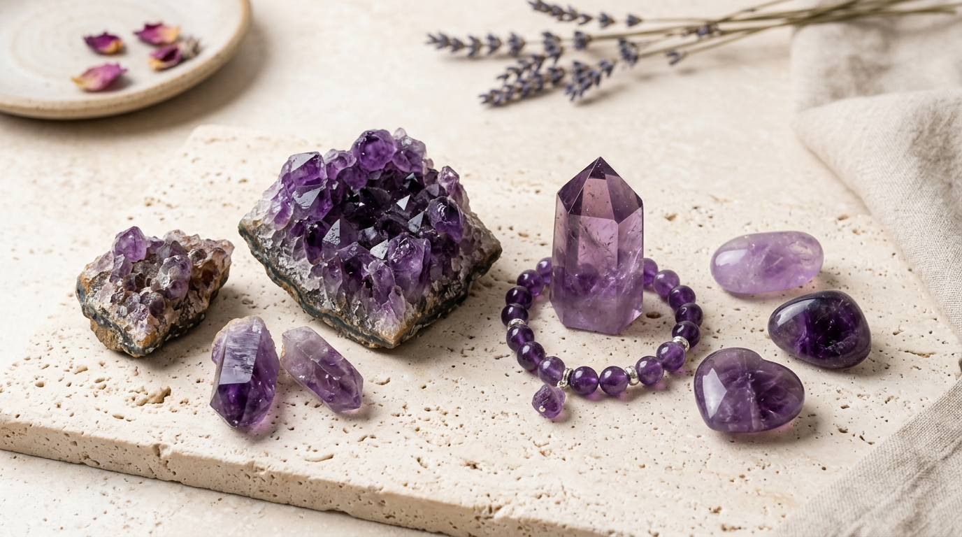 Natural Amethyst stone — polished specimen showing characteristic colour and texture