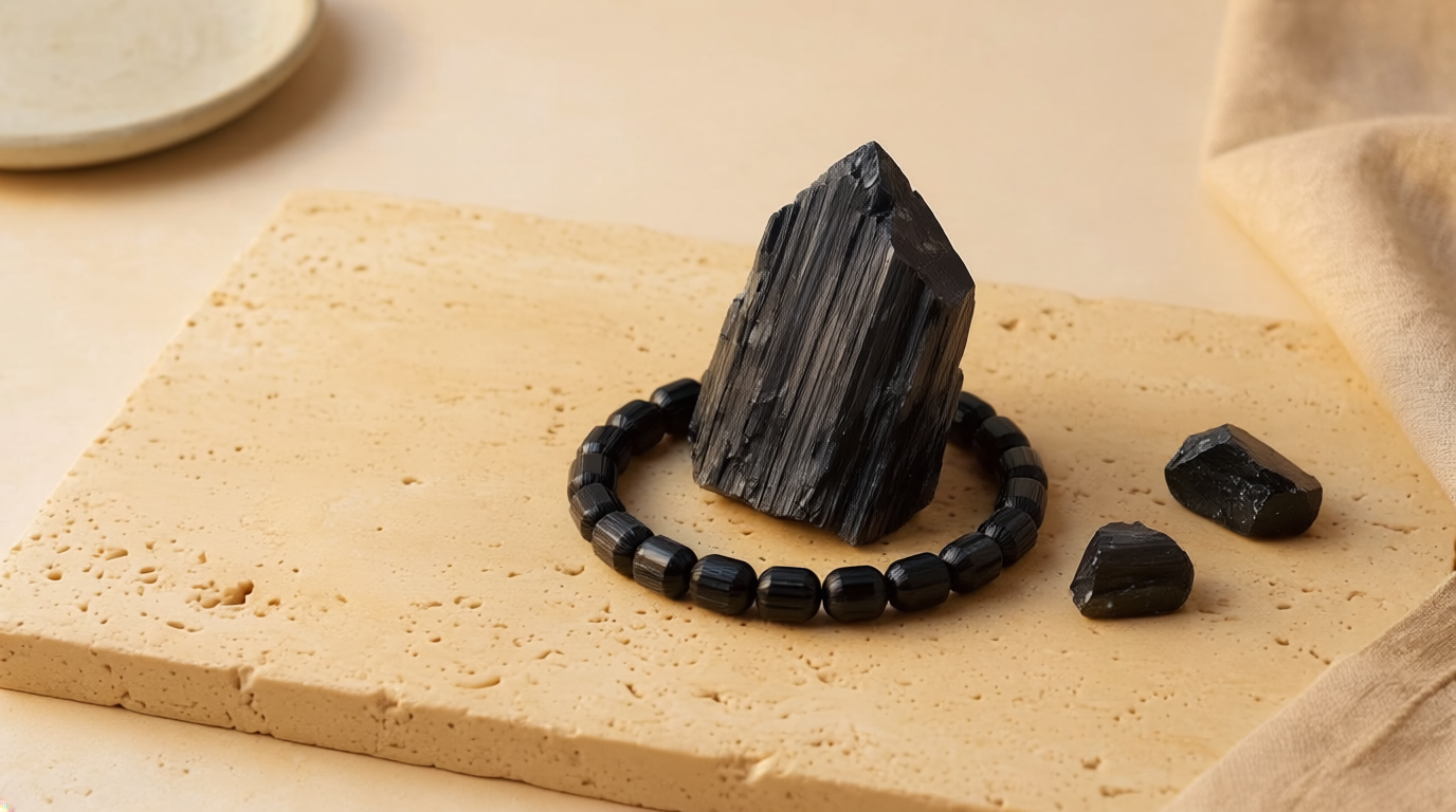 Natural Black Tourmaline stone — polished specimen showing characteristic colour and texture