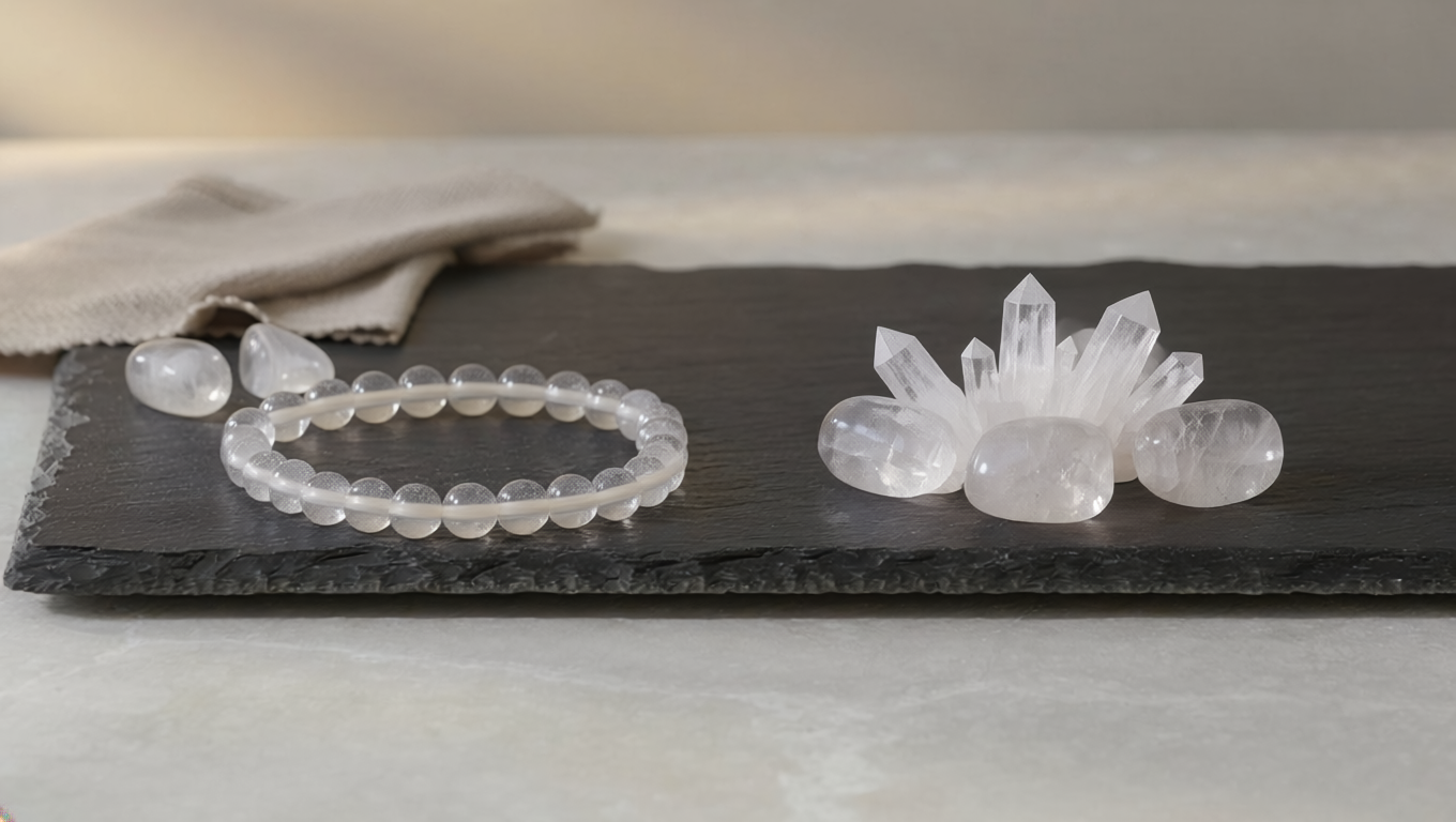 Natural Clear Quartz stone — polished specimen showing characteristic colour and texture