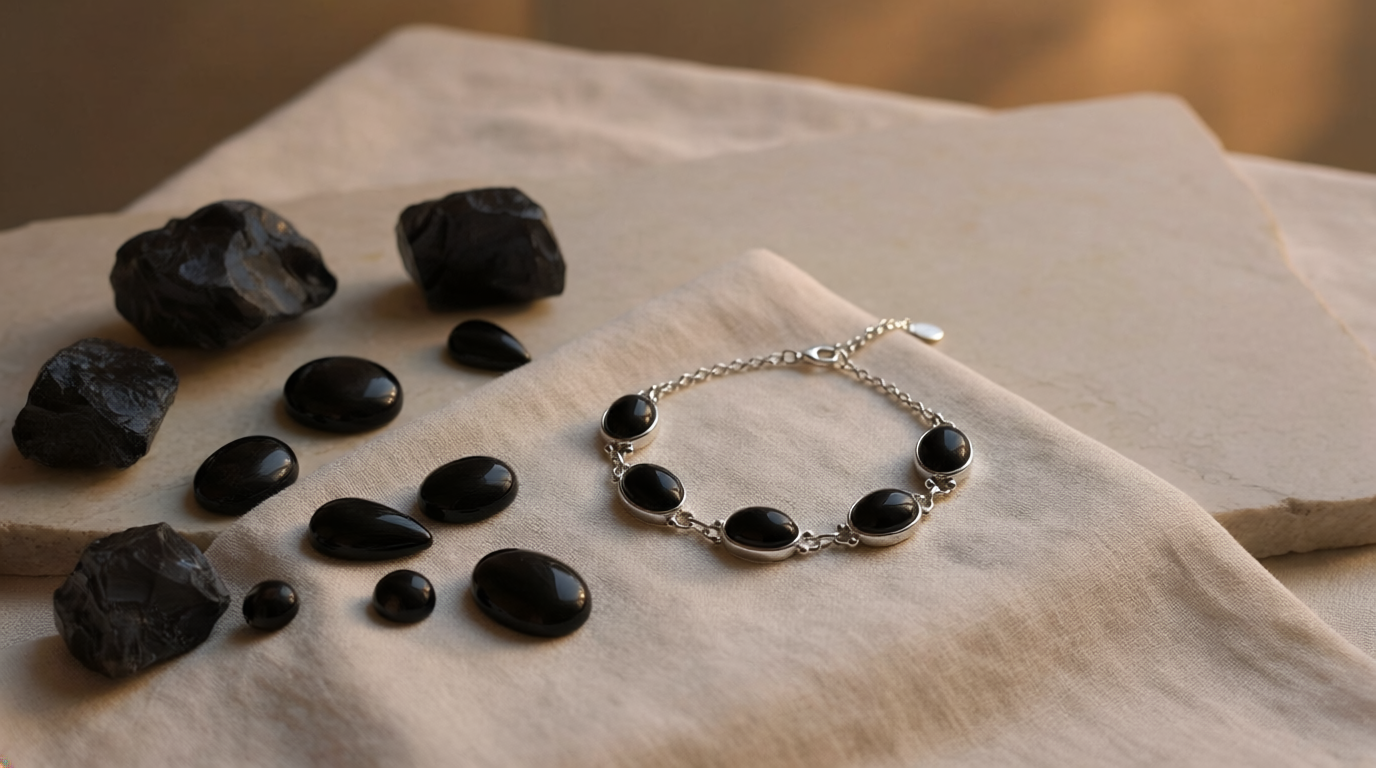 Natural Obsidian stone — polished specimen showing characteristic colour and texture