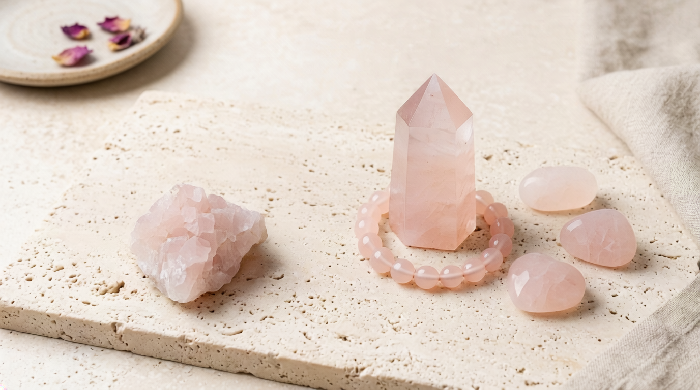 Natural Rose Quartz stone — polished specimen showing characteristic colour and texture